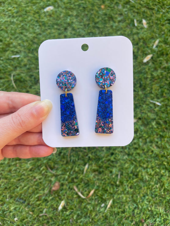 Ombre Dangle Glitter Earrings- Blue Mix