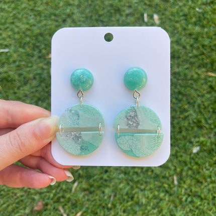 Circles Dangle Glitter Earrings- Mint and Silver
