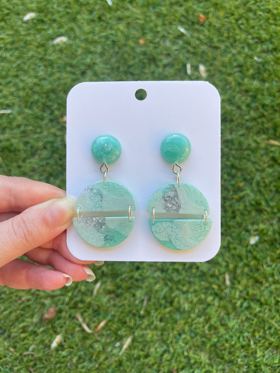Circles Dangle Glitter Earrings- Mint and Silver