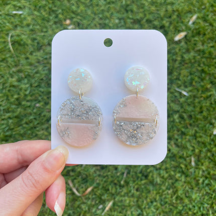 Circles Dangle Glitter Earrings- Pink, Silver and White