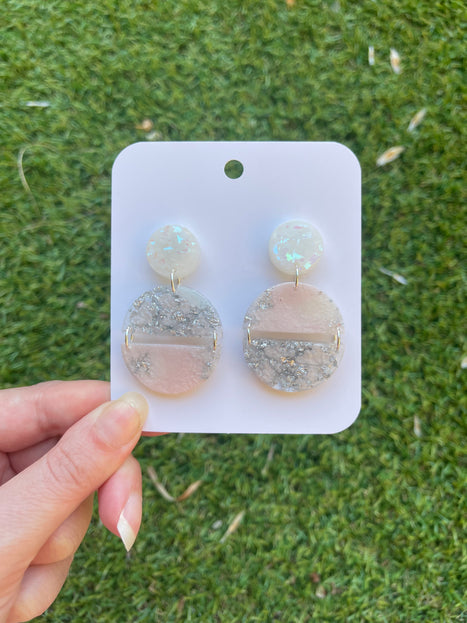 Circles Dangle Glitter Earrings- Pink, Silver and White