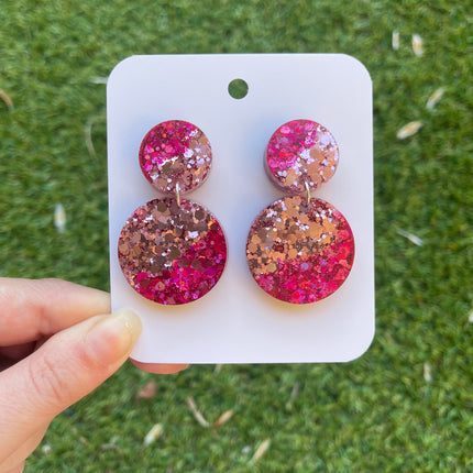 Circles Glitter Earrings- Pinks