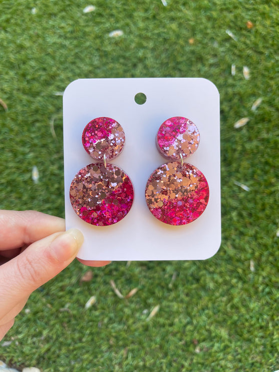 Circles Glitter Earrings- Pinks