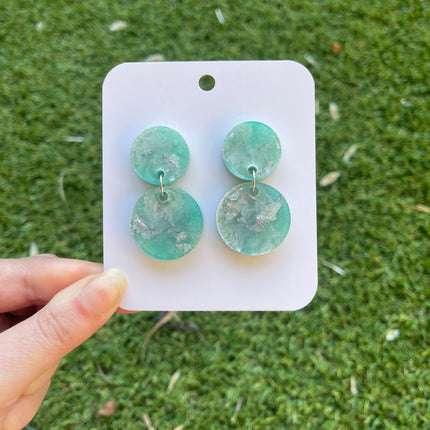 Circles Glitter Earrings- Mint and Silver