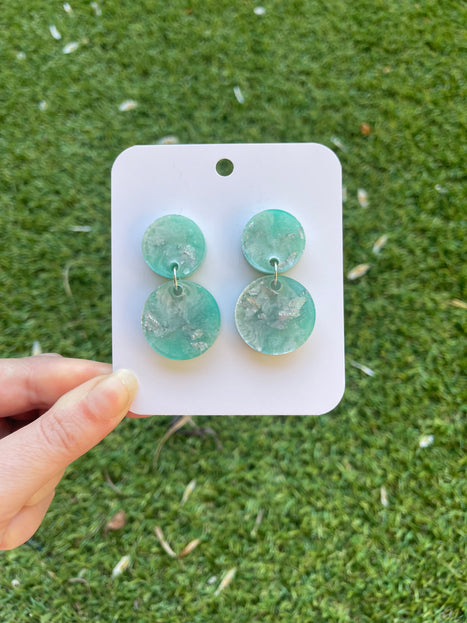 Circles Glitter Earrings- Mint and Silver
