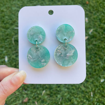 Circles Glitter Earrings- Mint and Silver