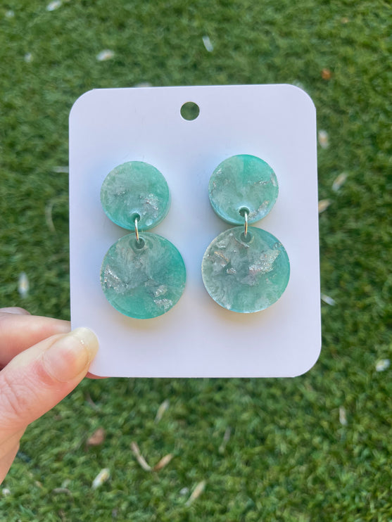 Circles Glitter Earrings- Mint and Silver