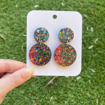 Circles Glitter Earrings- Midnight Fireworks