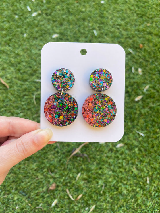Circles Glitter Earrings- Midnight Fireworks