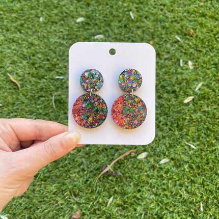 Circles Glitter Earrings- Midnight Fireworks