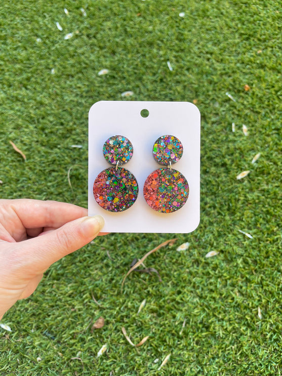 Circles Glitter Earrings- Midnight Fireworks