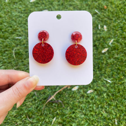 Circles Glitter Earrings- Red
