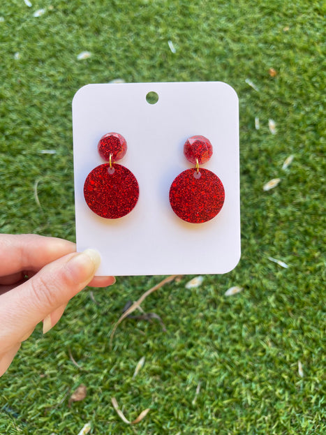 Circles Glitter Earrings- Red