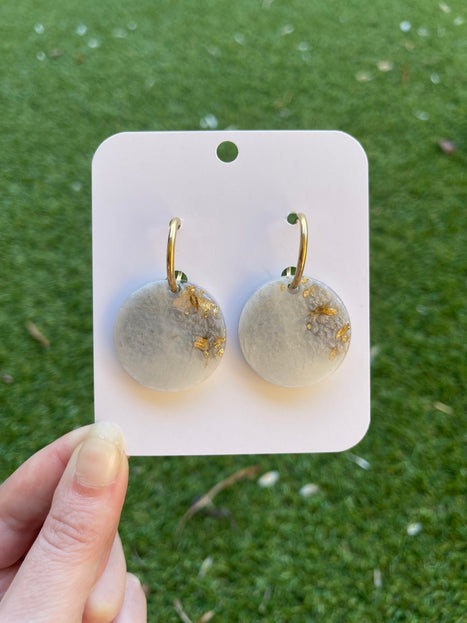 Circle Hoops Glitter Earrings- White, grey and gold