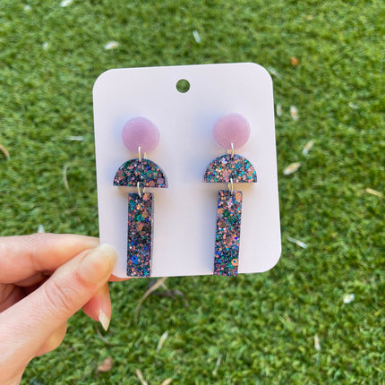 Chandelier Glitter Earrings- Blues and Purple