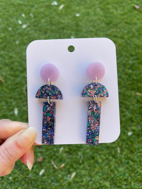 Chandelier Glitter Earrings- Blues and Purple