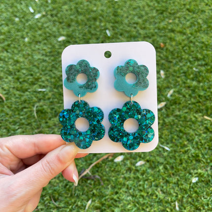 Daisy Glitter Earrings- Emerald