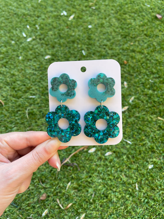 Daisy Glitter Earrings- Emerald
