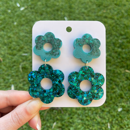 Daisy Glitter Earrings- Emerald