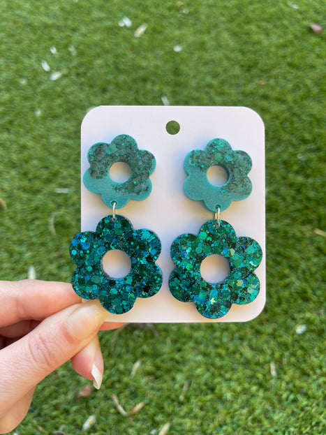 Daisy Glitter Earrings- Emerald