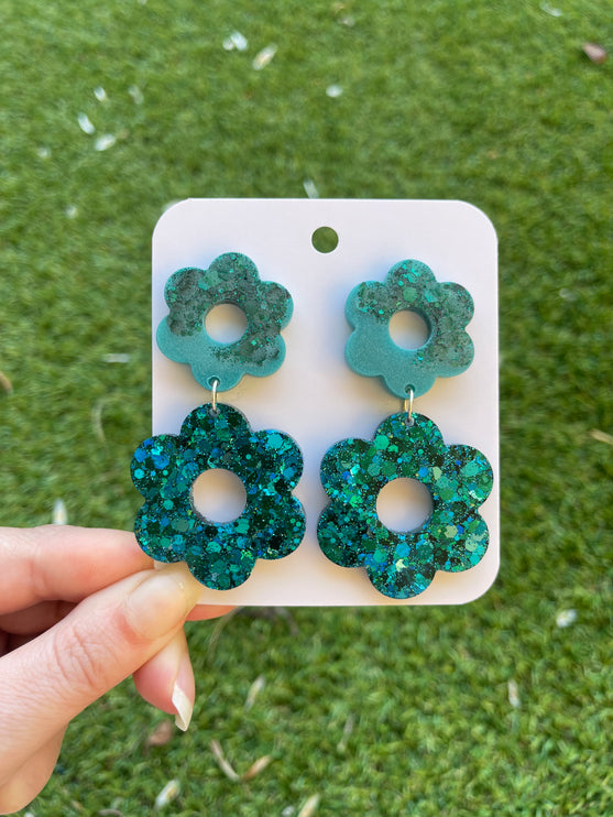 Daisy Glitter Earrings- Emerald