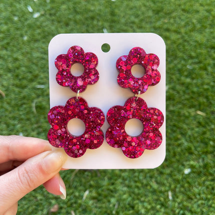 Daisy Glitter Earrings- Fuschia