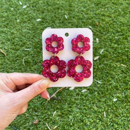 Daisy Glitter Earrings- Fuschia