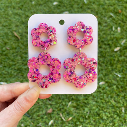 Daisy Glitter Earrings- Bubblegum