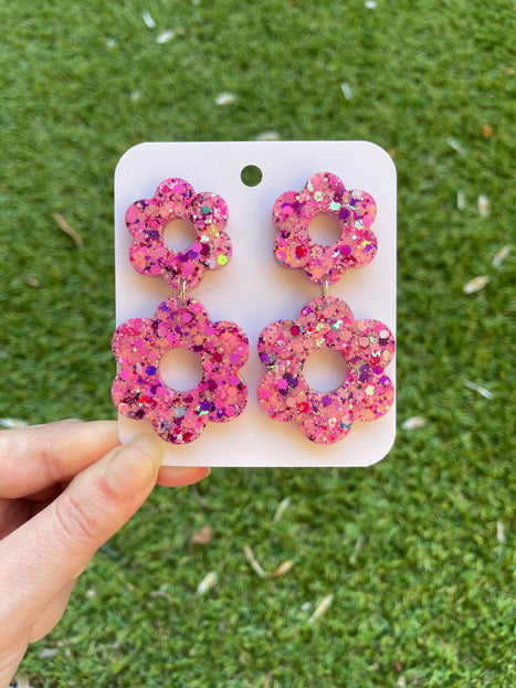 Daisy Glitter Earrings- Bubblegum