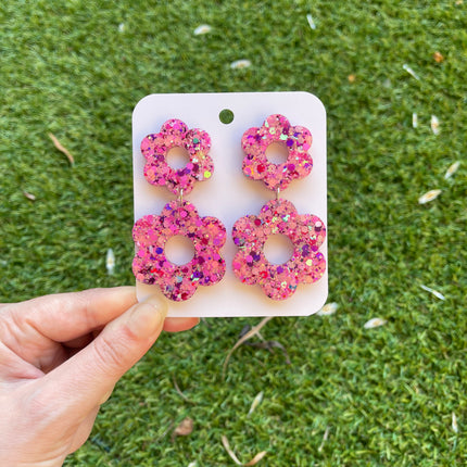 Daisy Glitter Earrings- Bubblegum