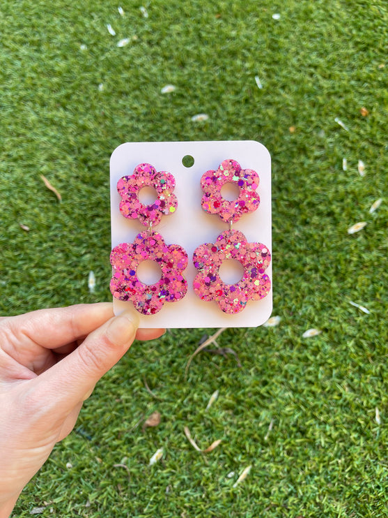 Daisy Glitter Earrings- Bubblegum
