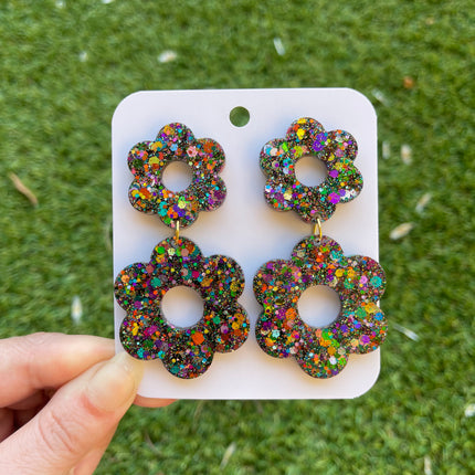 Daisy Glitter Earrings- Midnight Fireworks