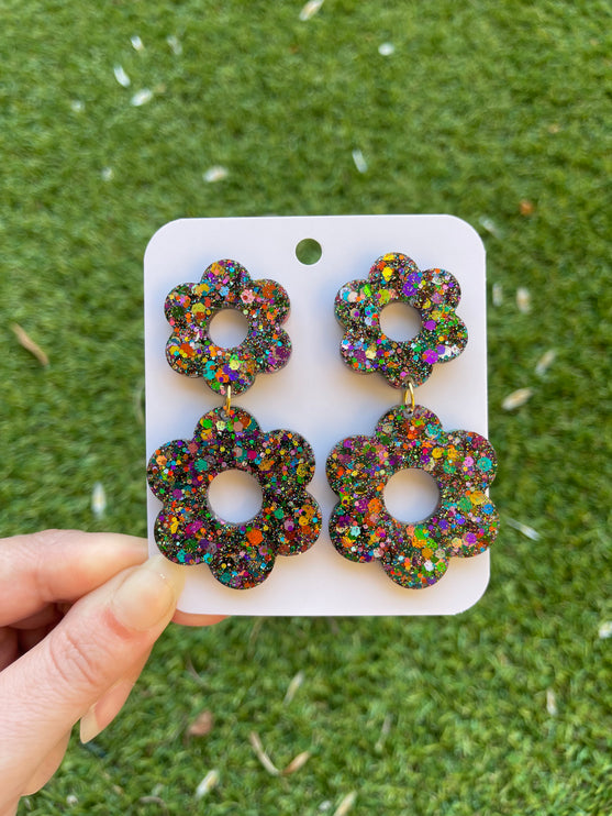 Daisy Glitter Earrings- Midnight Fireworks