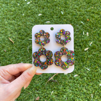 Daisy Glitter Earrings- Midnight Fireworks