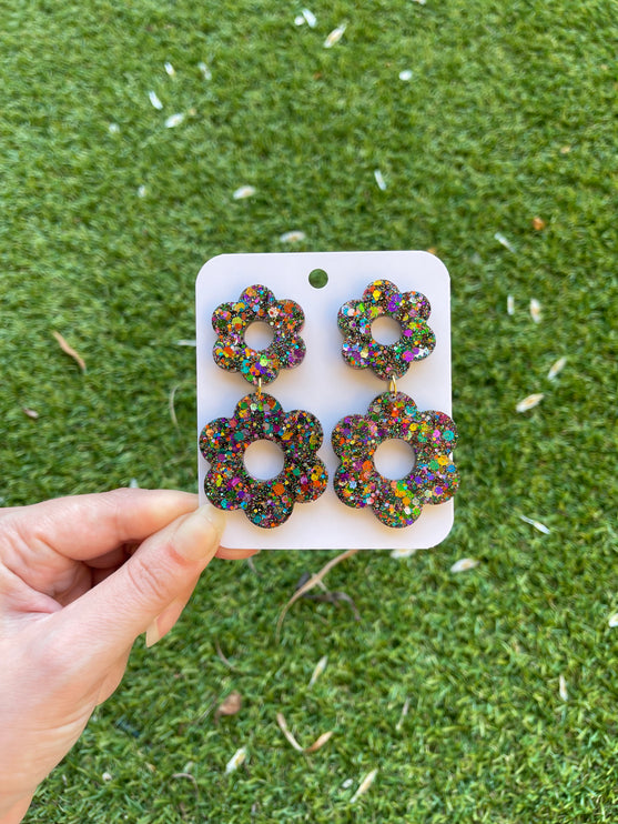 Daisy Glitter Earrings- Midnight Fireworks