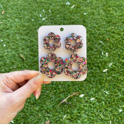 Daisy Glitter Earrings- Spring Garden