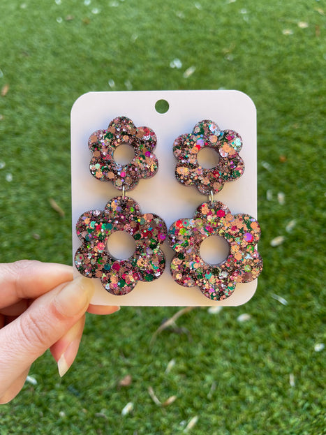 Daisy Glitter Earrings- Spring Garden