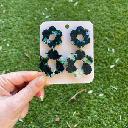 Daisy Glitter Earrings- Navy and Holographic