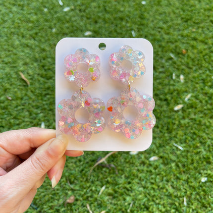 Daisy Glitter Earrings- Pastel hearts