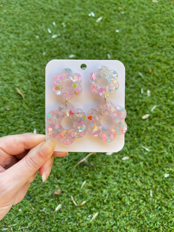 Daisy Glitter Earrings- Pastel hearts