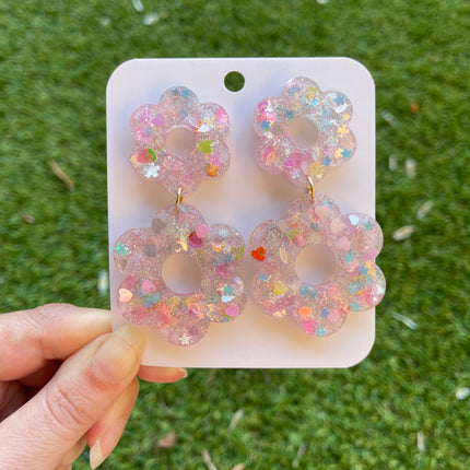 Daisy Glitter Earrings- Pastel hearts