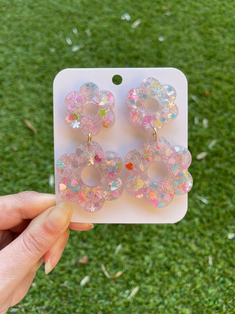 Daisy Glitter Earrings- Pastel hearts