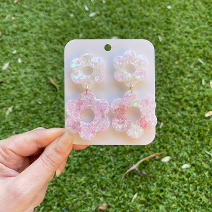 Daisy Glitter Earrings- White and pink