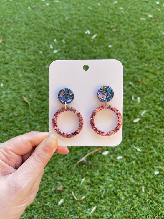 Glitter Earrings- Pink and Blue
