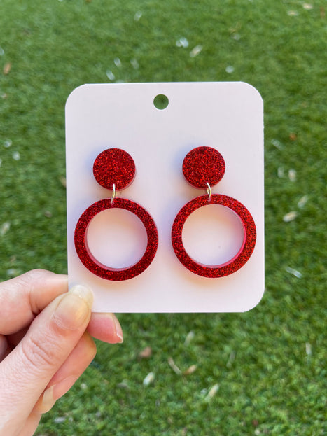 Glitter Earrings- Red