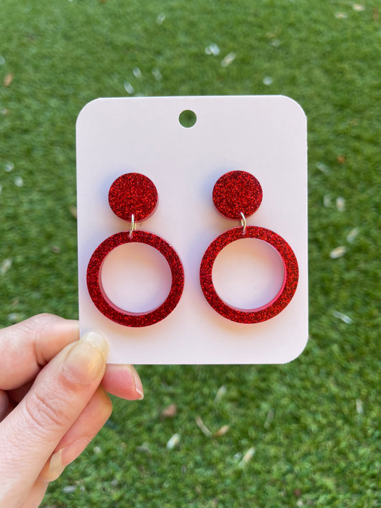 Glitter Earrings- Red