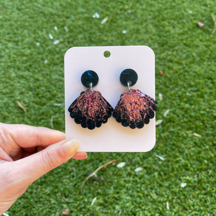 Clam Shell Glitter Earrings- Navy and Pink