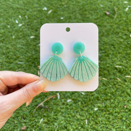 Clam Shell Glitter Earrings- Mint