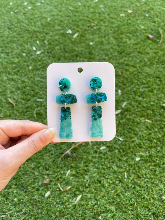 Emerald Ombre Pebble Glitter Earrings