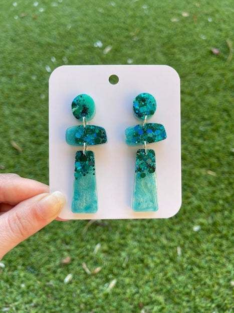 Emerald Ombre Pebble Glitter Earrings